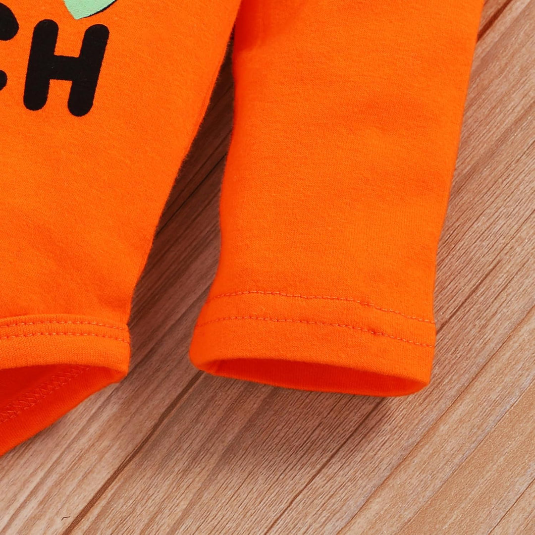 Baby Mädchen Kleidung Set 3tlg My First Halloween Langarm Outfit mit Stirnband und langem Kürbis Hos