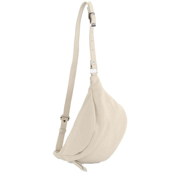 modamoda de - T77 - ital. Hüfttasche Bauchtasche Brusttasche Large aus weichem Leder, Farbe:Creme, C