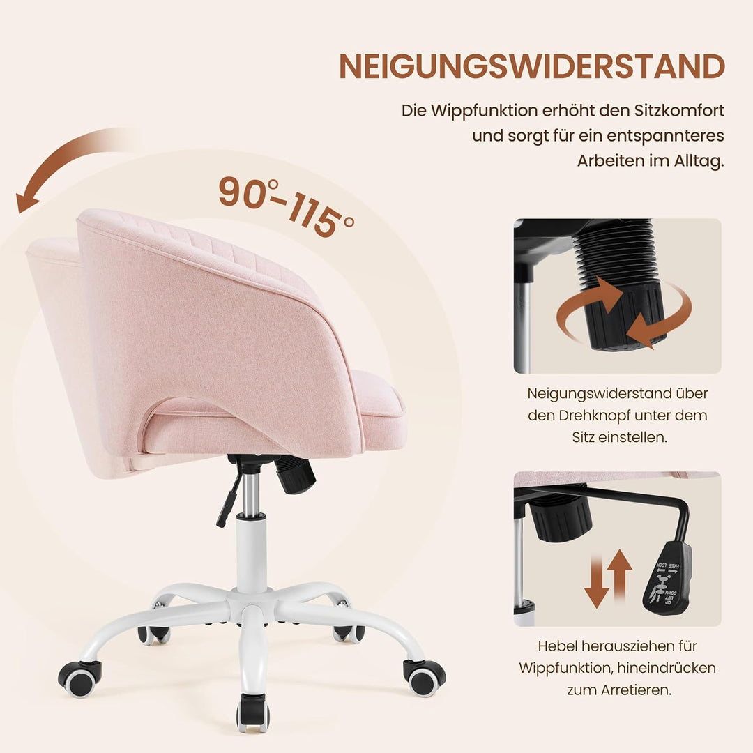 Yaheetech Homeoffice Stuhl Drehbar Schminkstuhl mit Schaukelfunktion, Rosa | Höhenverstellbar Schrei