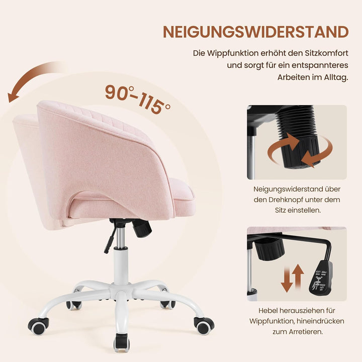 Yaheetech Homeoffice Stuhl Drehbar Schminkstuhl mit Schaukelfunktion, Rosa | Höhenverstellbar Schrei