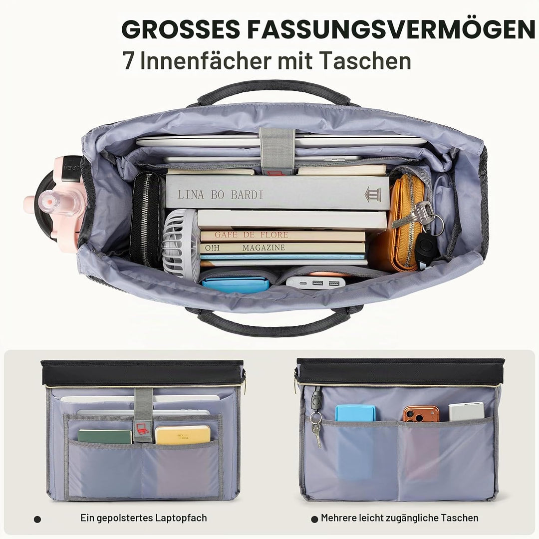 RAINSMORE Lehrertasche Damen mit Lunchfach 17.3 Zoll Laptoptasche Gross Isoliertes Fach Wasserdicht