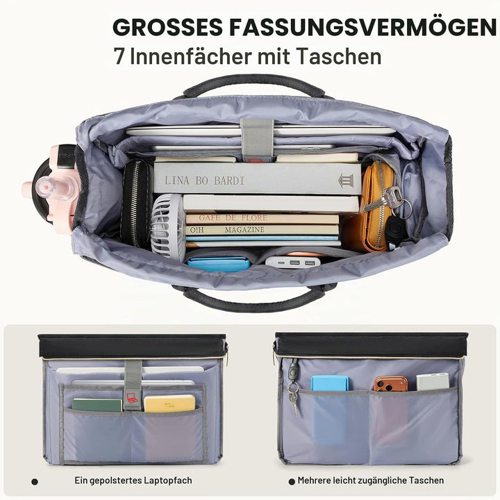 RAINSMORE Lehrertasche Damen mit Lunchfach 17.3 Zoll Laptoptasche Gross Isoliertes Fach Wasserdicht
