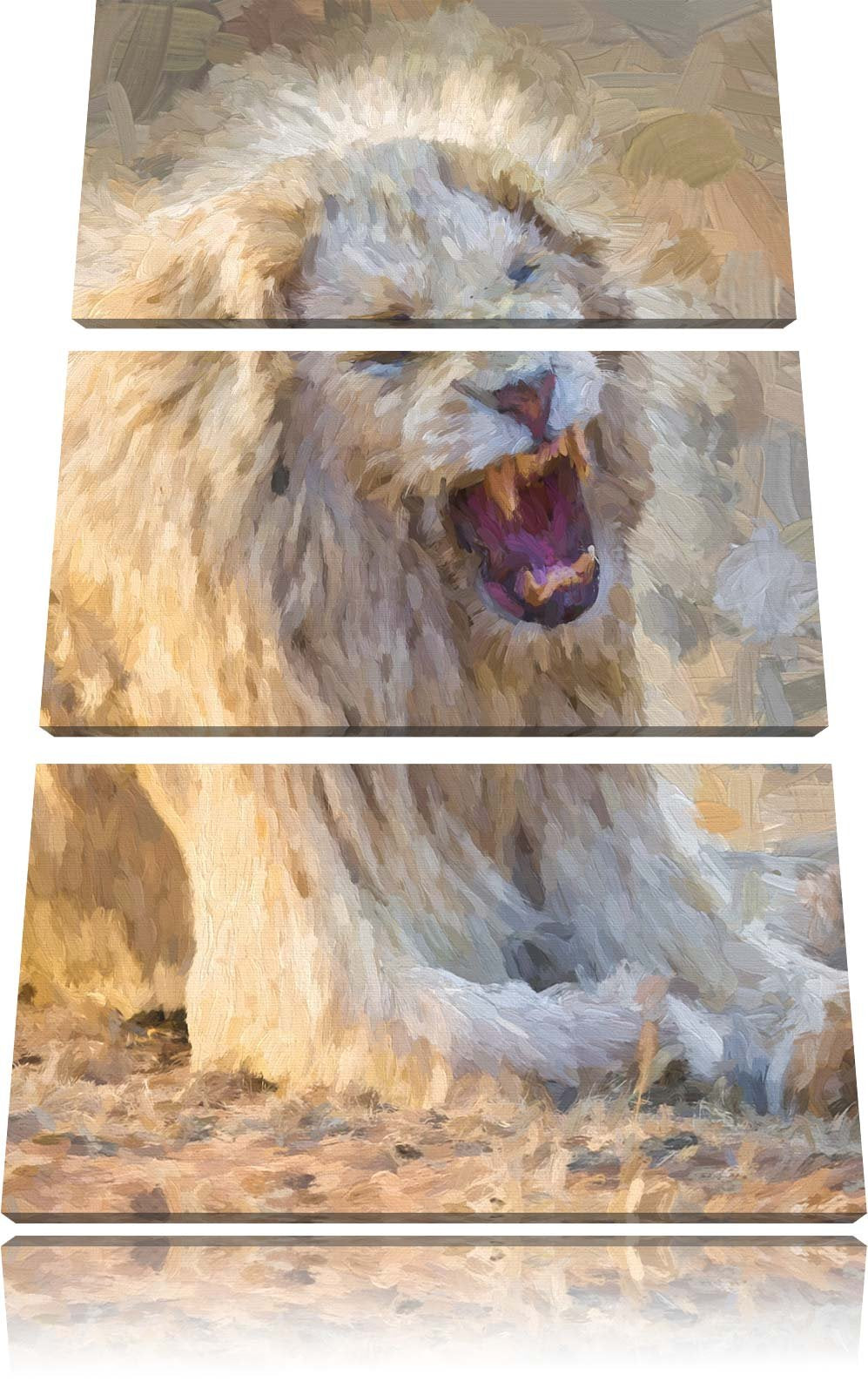 brüllender weisser Löwe Spezial 3-Teiler Leinwandbild 120x80 Bild auf Leinwand, XXL riesige Bilder f
