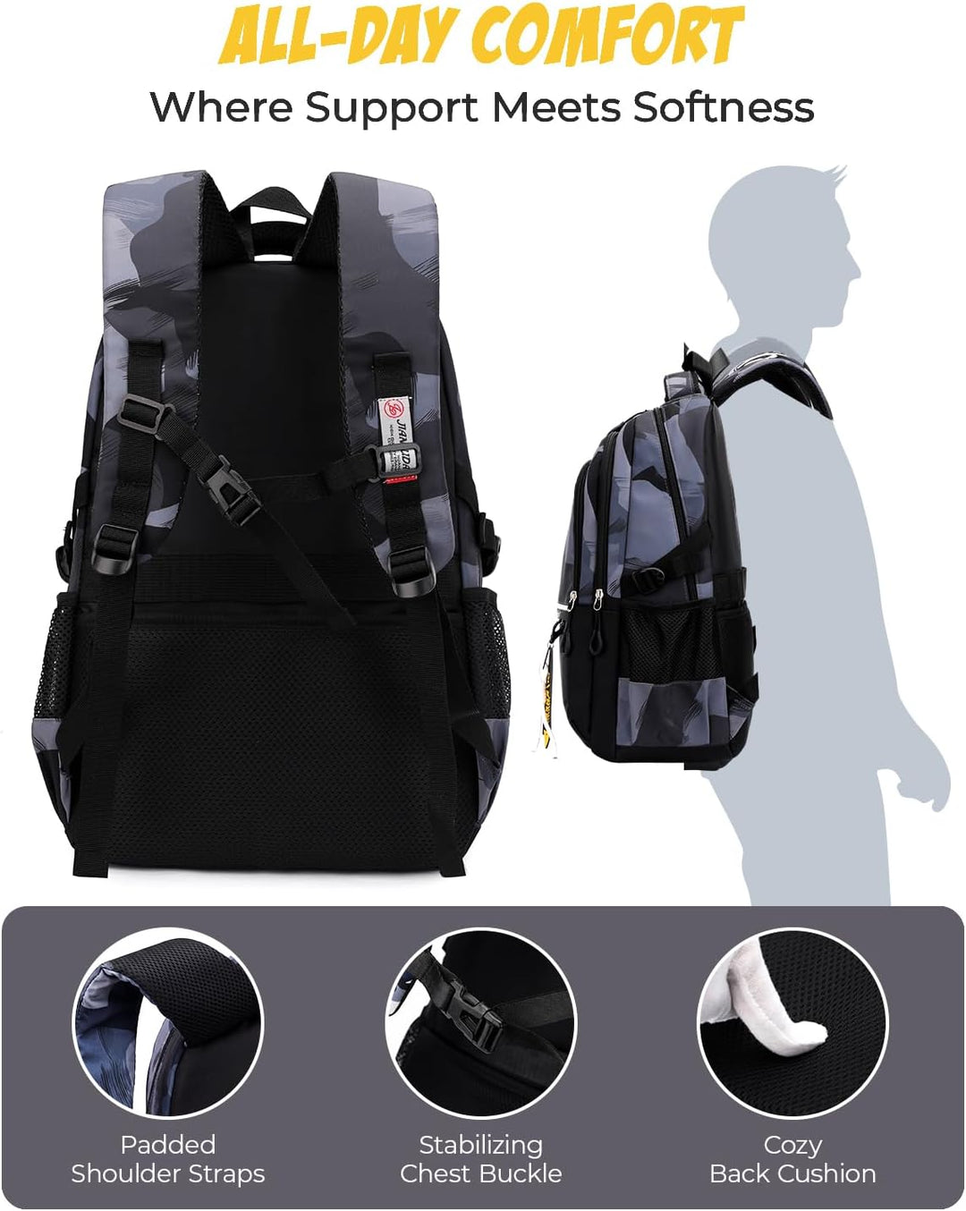 Amythe Schulrucksack Teenager Rucksack für Jungen - Wasserdichter Casual Daypack, Schulranzen Ideal