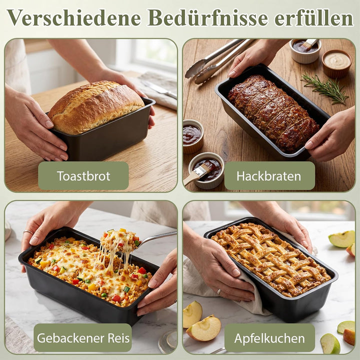 Premium Brotbackform mit Deckel 28 x 11 x 10 cm, Extra hohe Kastenform, Toastbrot-Backform aus Kohle