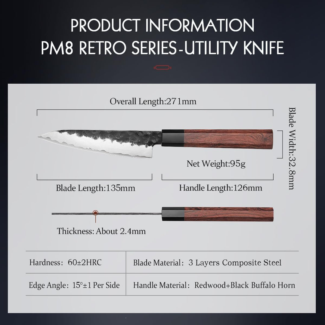 HEZHEN 15CM Allzweckmesser, Plattierter Stahl Verbundwerkstoff Schmiedestahl Universalmesser, Schälm