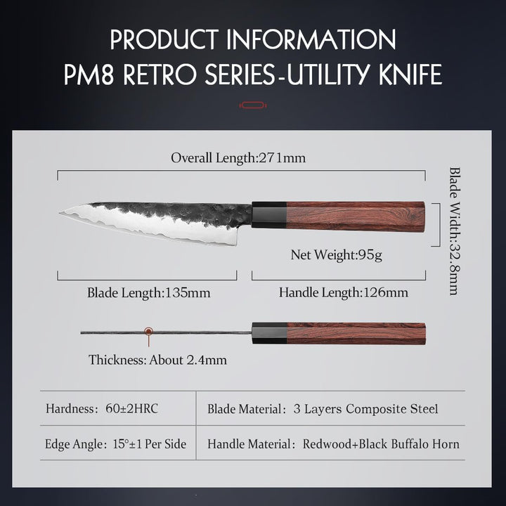 HEZHEN 15CM Allzweckmesser, Plattierter Stahl Verbundwerkstoff Schmiedestahl Universalmesser, Schälm