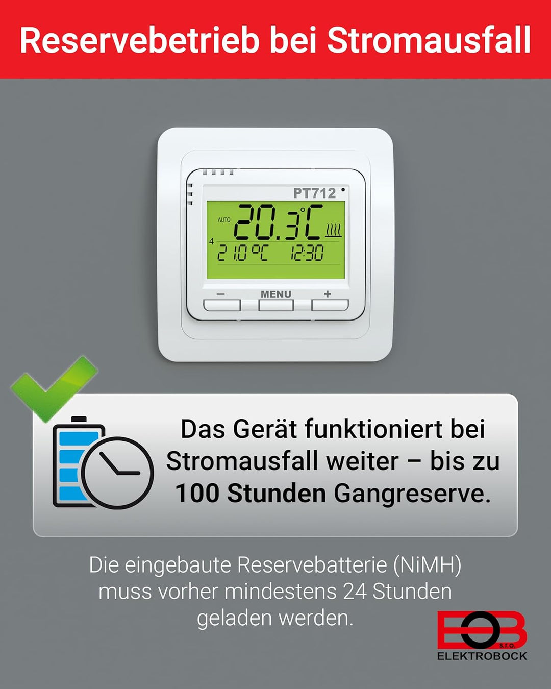 ELEKTROBOCK PT712-EI Raumthermostat 230V – Digitaler Thermostat für elektrische Fussbodenheizung – W