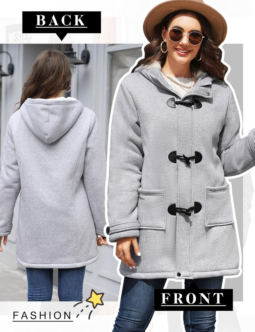Yuson Girl Winterjacke Damen Fleecejacke Lang Wintermantel Warm Hornknopfjacke Einfarbig Kapuzenpull