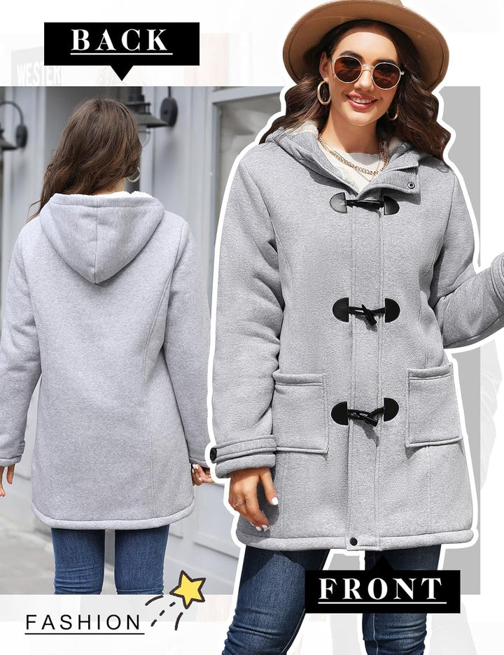 Yuson Girl Winterjacke Damen Fleecejacke Lang Wintermantel Warm Hornknopfjacke Einfarbig Kapuzenpull