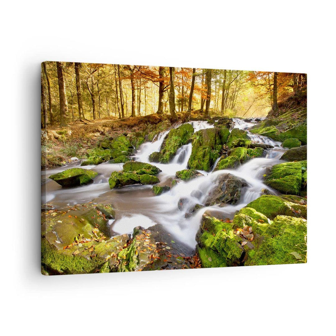 Bilder auf Leinwand Sonne Berg Bach Park Leinwandbild mit Rahmen 70x50cm Wandbilder Dekoration Wohnz