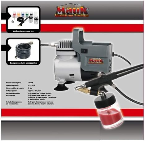 Mauk Airbrush Kompressor Set mit Farben und Zubehör