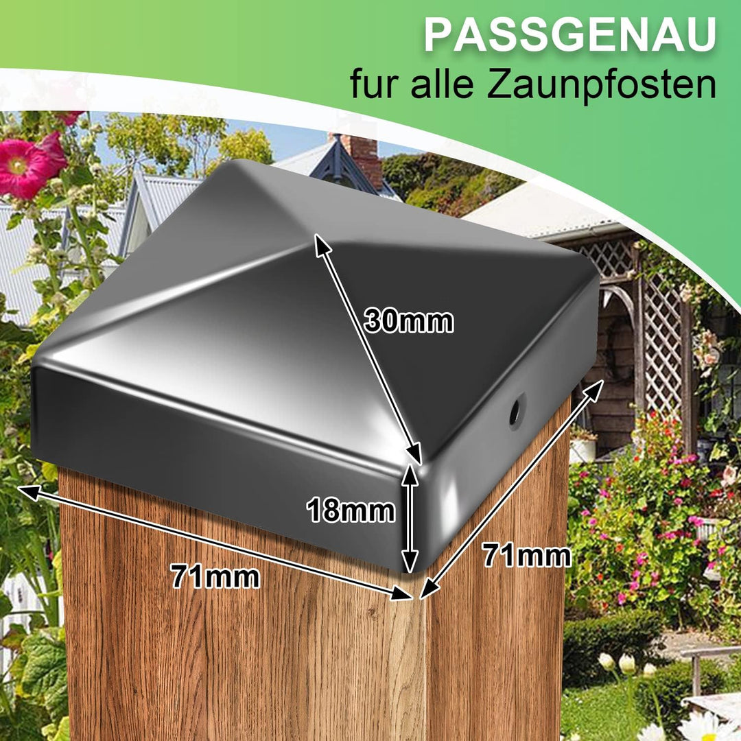 10 Pfostenkappen 71x71mm Zaunpfosten Metall Zaunpfosten verzinkt Pyramiden Form Pfostenabdeckung Zau