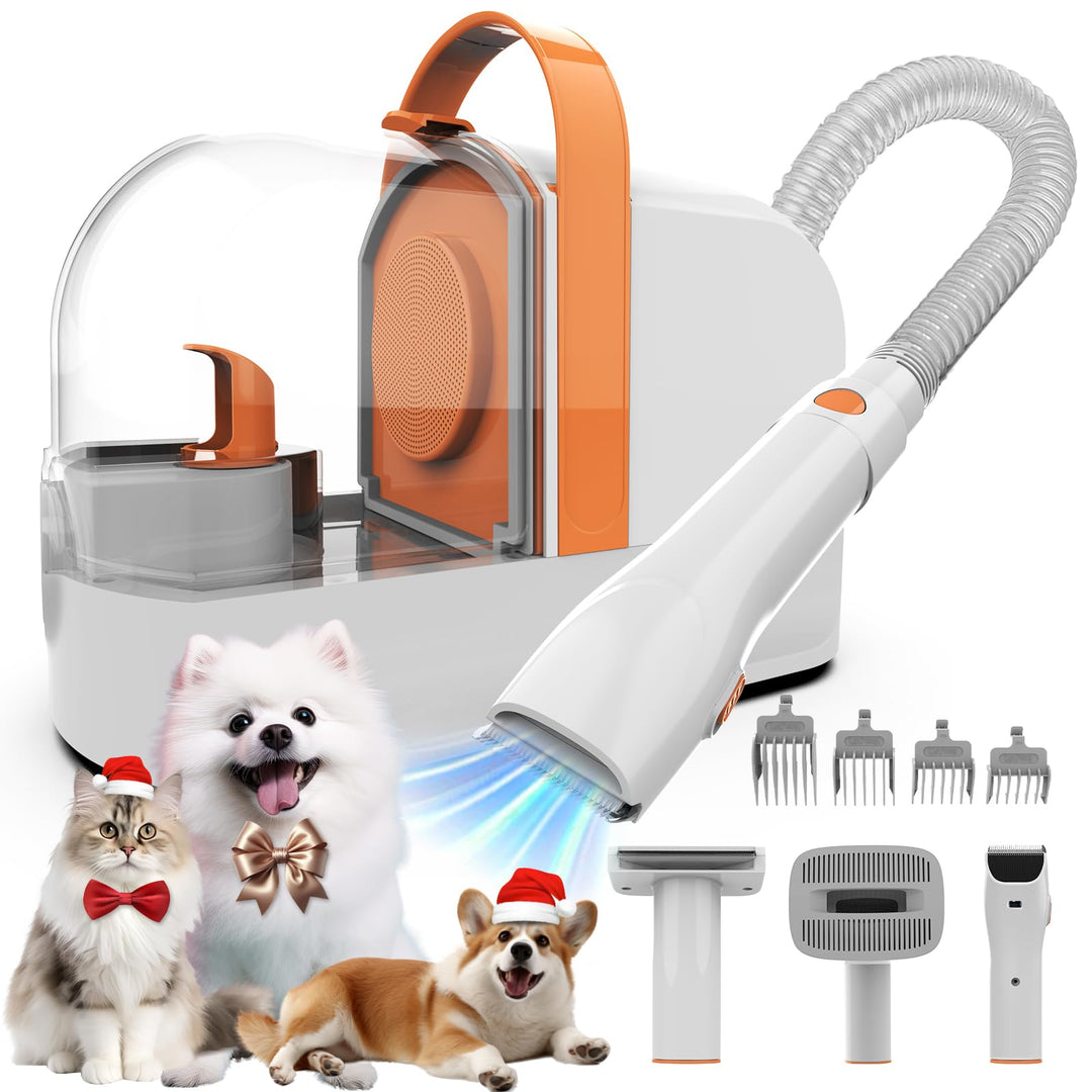 Hundepflege Vakuum Saug 99% Tierhaare PG10 Hundeschermaschine mit Staubsauger 12000 Pa, Hundebürste