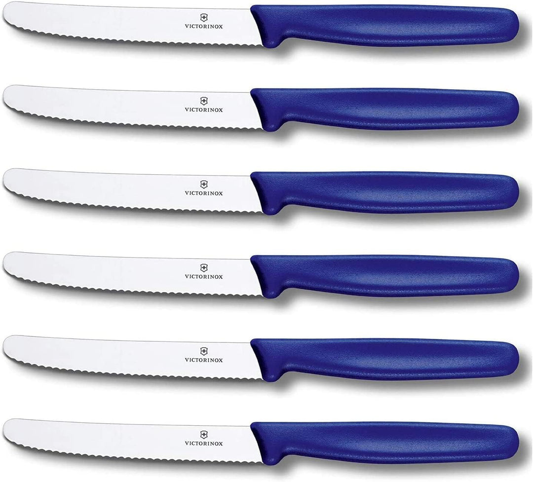 Victorinox Messer-Set 6 Stück mit Wellenschliff (Rostfrei, Edelstahl, Spülmaschinengeeignet), Blau