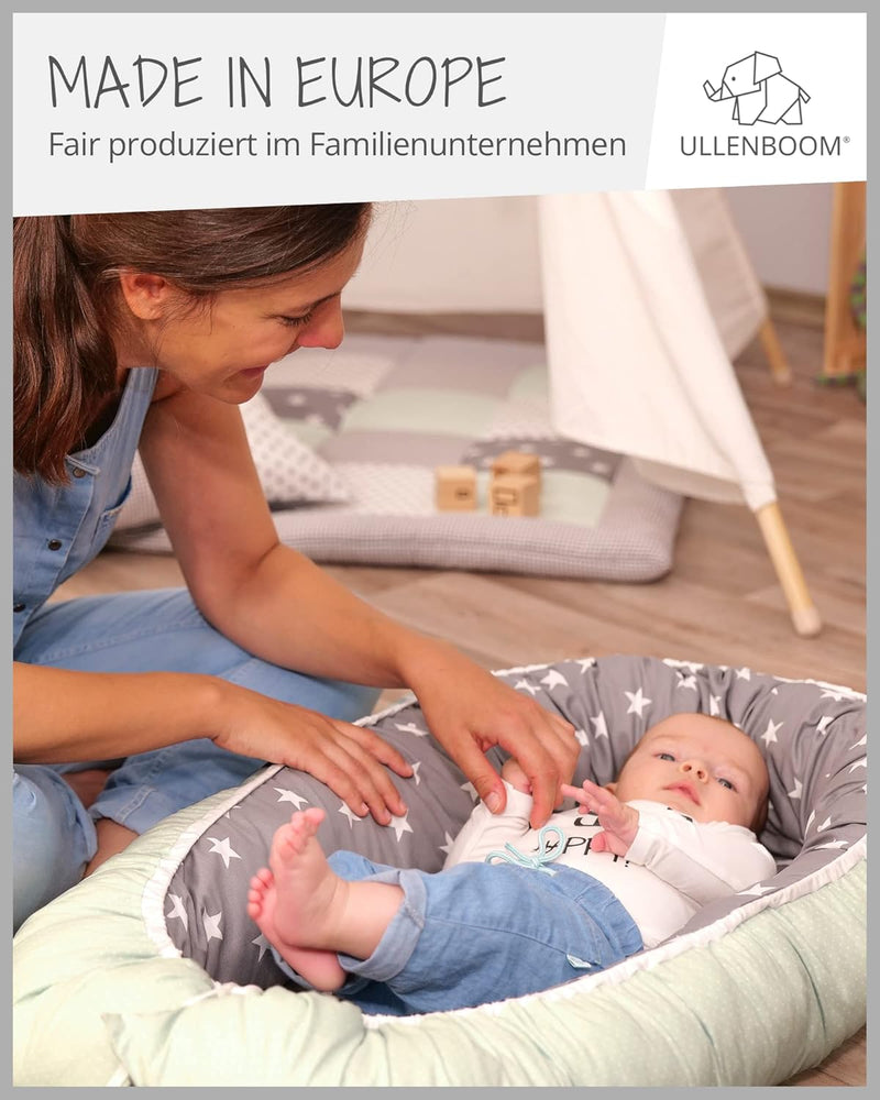 ULLENBOOM ® Babynest Set mit Einlage, Kuschelnest (55x95 cm) Mint Grau (Made in EU) - Baby Nestchen