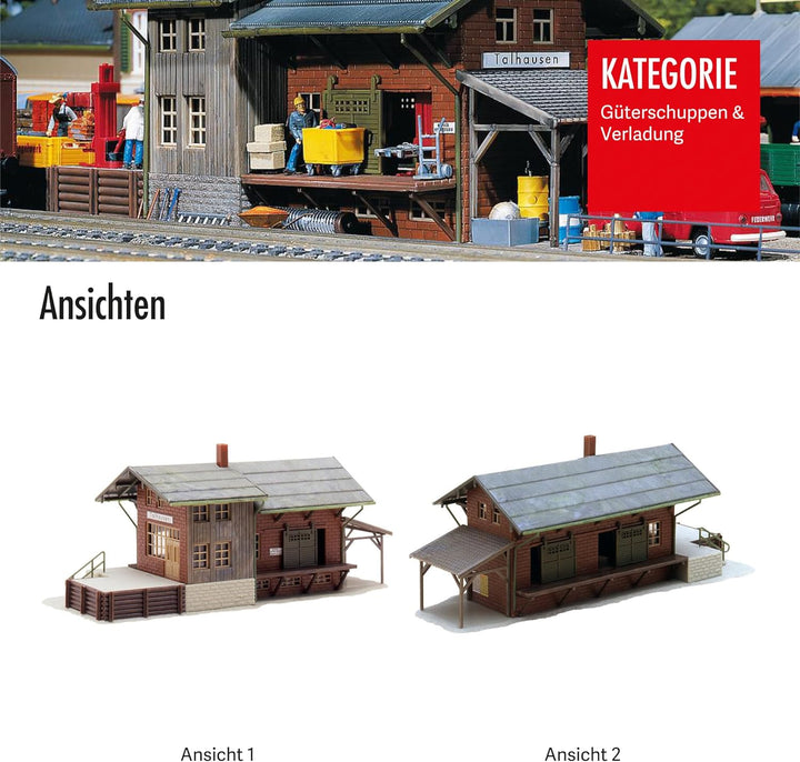 FALLER Güterbahnhof Modellbausatz mit 98 Einzelteilen 209 x 82 x 90 mm I Modelleisenbahn Zubehör H0