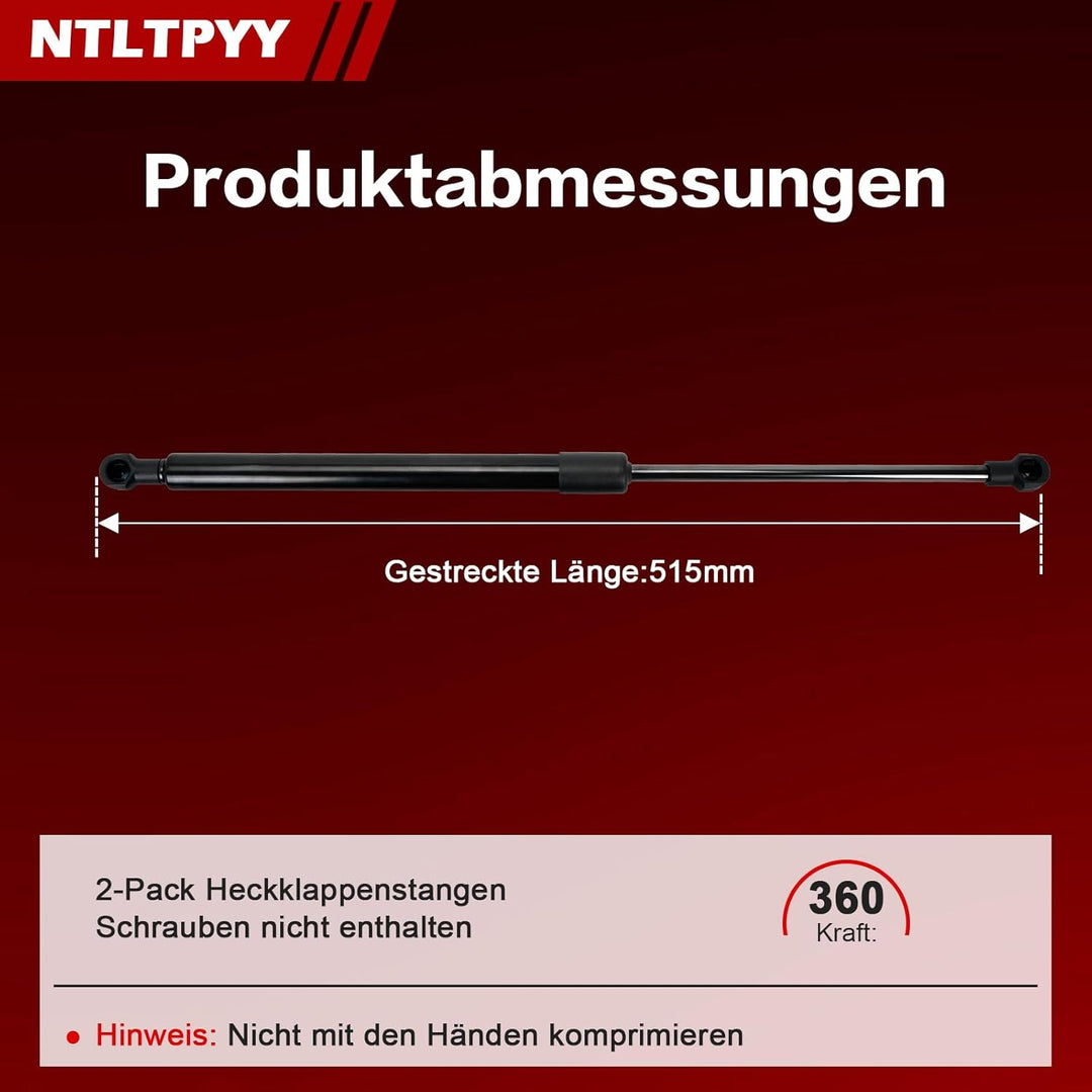 2pcs Gasdruckfeder kompatibel mit Nissan Qashqai I 2006-2013, Exakte 360N Heckklappendämpfer für san