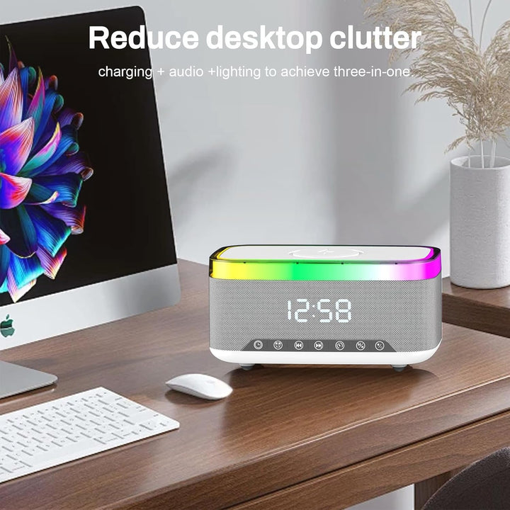 Wecker Digital, Wecker mit Ladestation, Radiowecker Funkuhr Digital mit Bluetooth Lautsprecher 6 Far