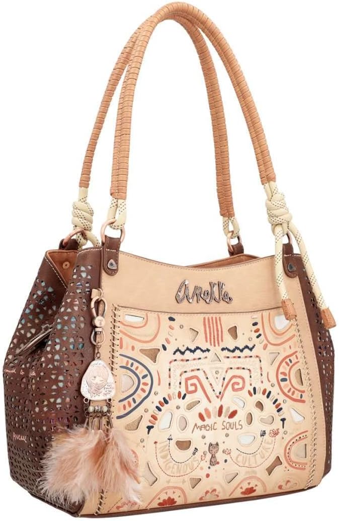 Anekke Damen Tote Tasche Geflochtene Griffe Shopper, bunt