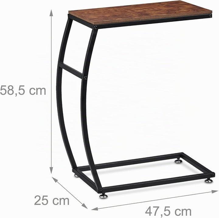 Relaxdays Beistelltisch Industrial Design, C-Form, HBT 58,5 x 47,5 x 25 cm, Tisch für Couch &amp; Bett,
