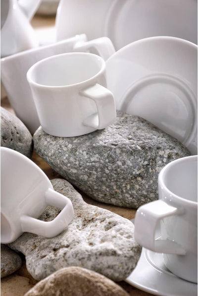 palmer White Delight Tassen 6er-Set mit Teller Porzellan weiss für Kaffee Tee Kakao