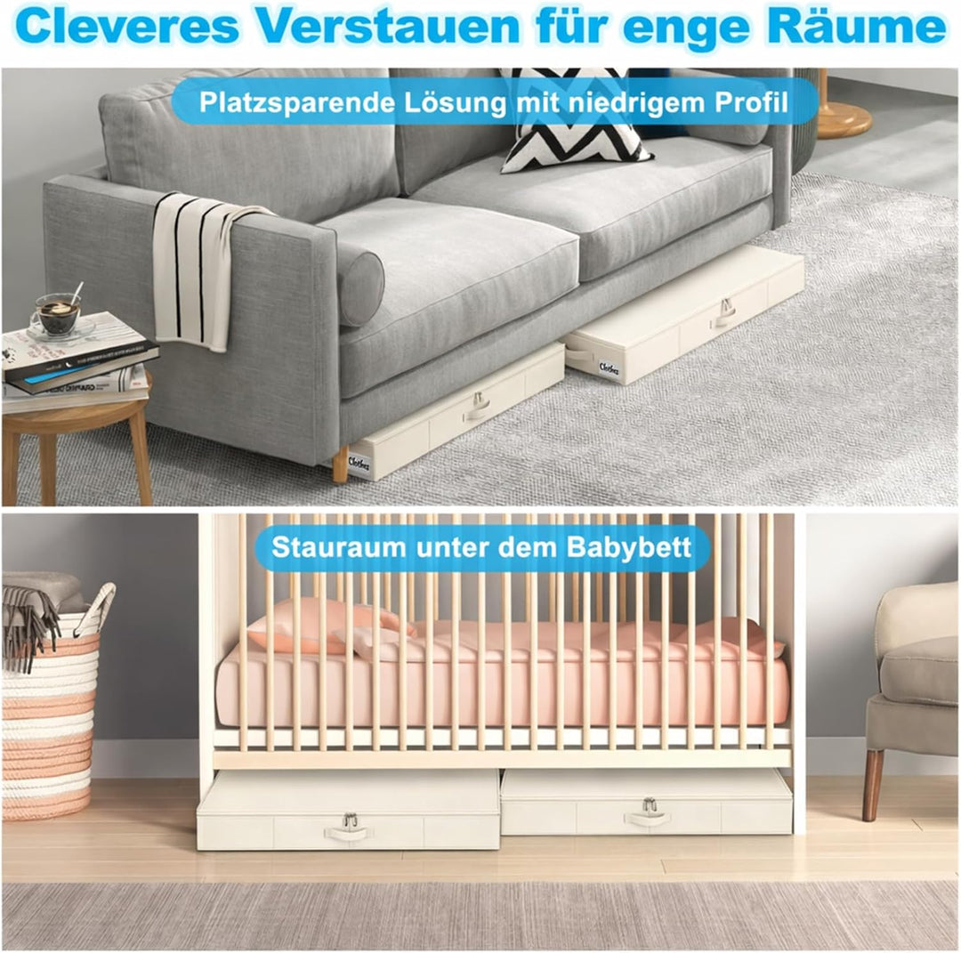 Unterbett Aufbewahrungsbox mit Deckel 12cm hoch, 2 Stück Faltbar Unterbettkommode, Waschbar Kleidera