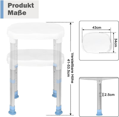 UISEBRT Duschstuhl Duschhocker Höhenverstellbar Badhocker mit Anti-Rutsch-Gummifüsse, Duschhilfe Dus