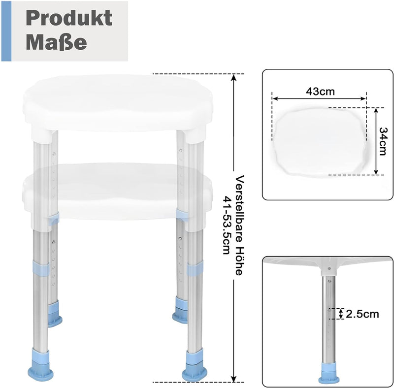 UISEBRT Duschstuhl Duschhocker Höhenverstellbar Badhocker mit Anti-Rutsch-Gummifüsse, Duschhilfe Dus