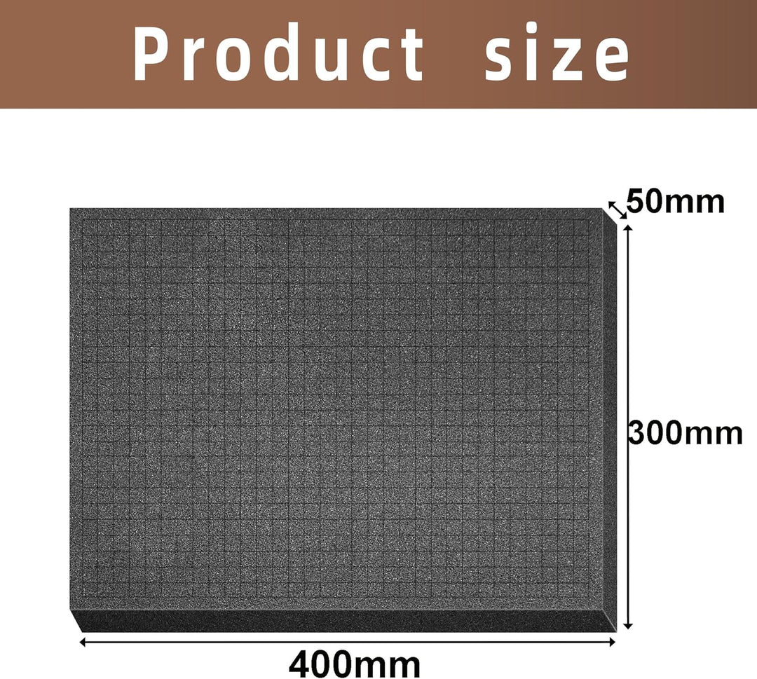 2 Stück 400 x 300 x 50 mm Rasterschaumstoff Würfelschaum - Werkzeugkoffer Kamerakoffer Schaumstoff,K