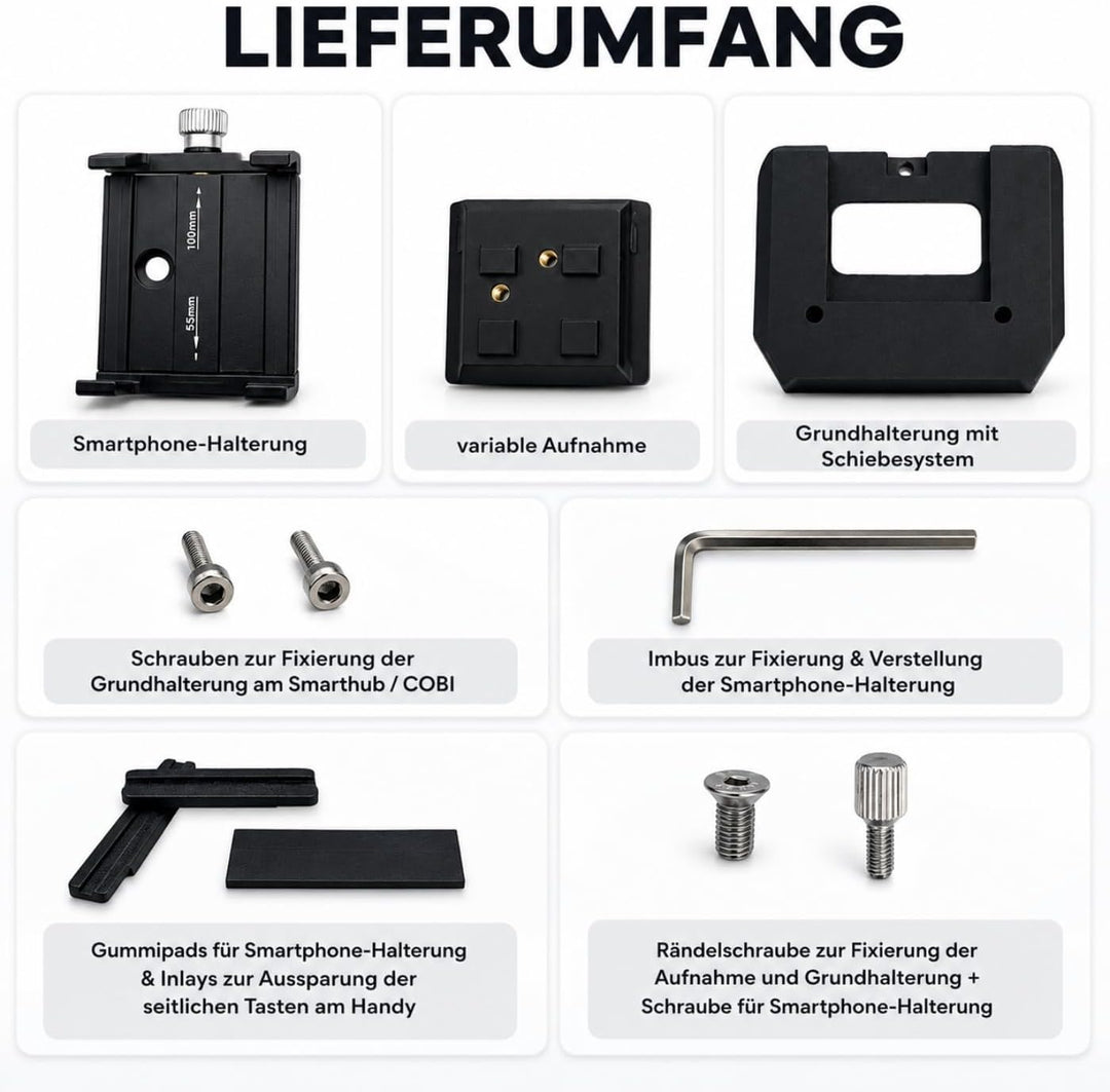 Generisch Universal 2.0 Halterung für Bosch SmartphoneHub/COBI.Bike E-Bike – Handyhalter Adapter mit