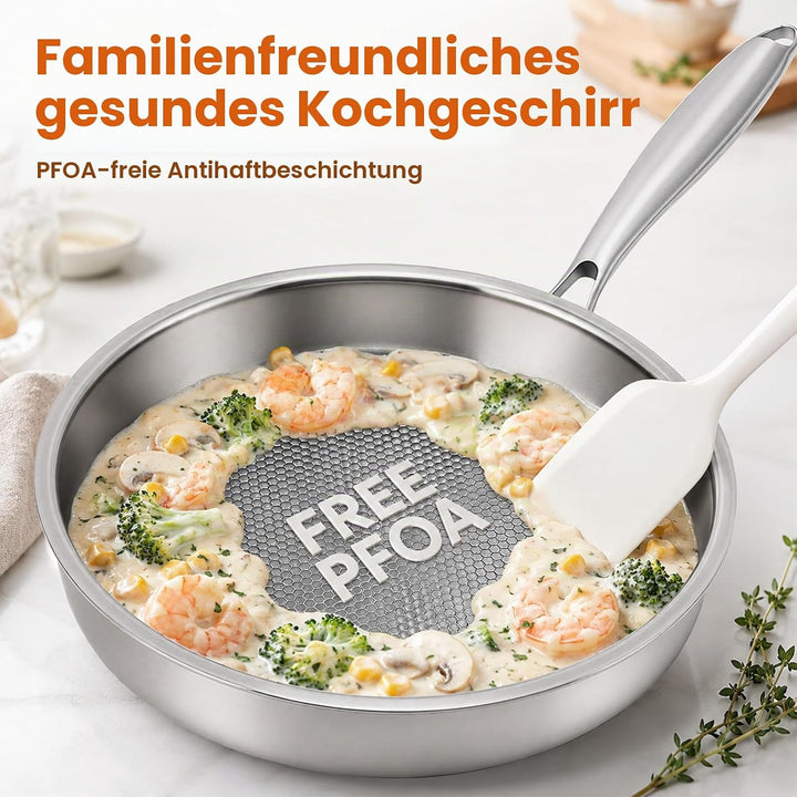 Titan Bratpfanne mit Deckel,Titanium Pan Uncoated, Pfannen aus Titan mit gehämmertem Muster zum Koch