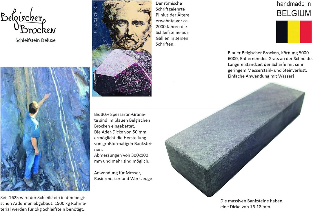 Schleifstein Blauer Belgischer Brocken blau 200x60 mm mit Anreibestein Durchmesser 27 mm Messer-Schä
