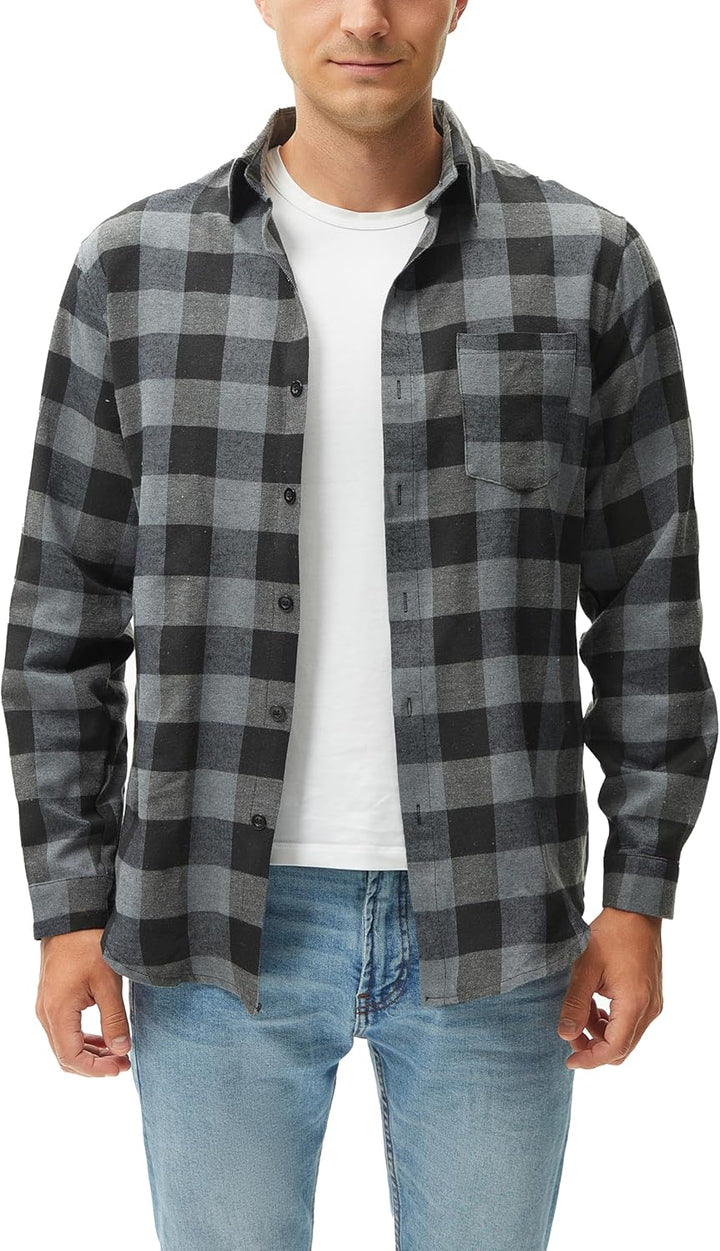 Yukiuiny Herren Holzfällerhemd 100% Baumwolle Langarm Kariertes Hemd Casual Button Down Flanell Frei