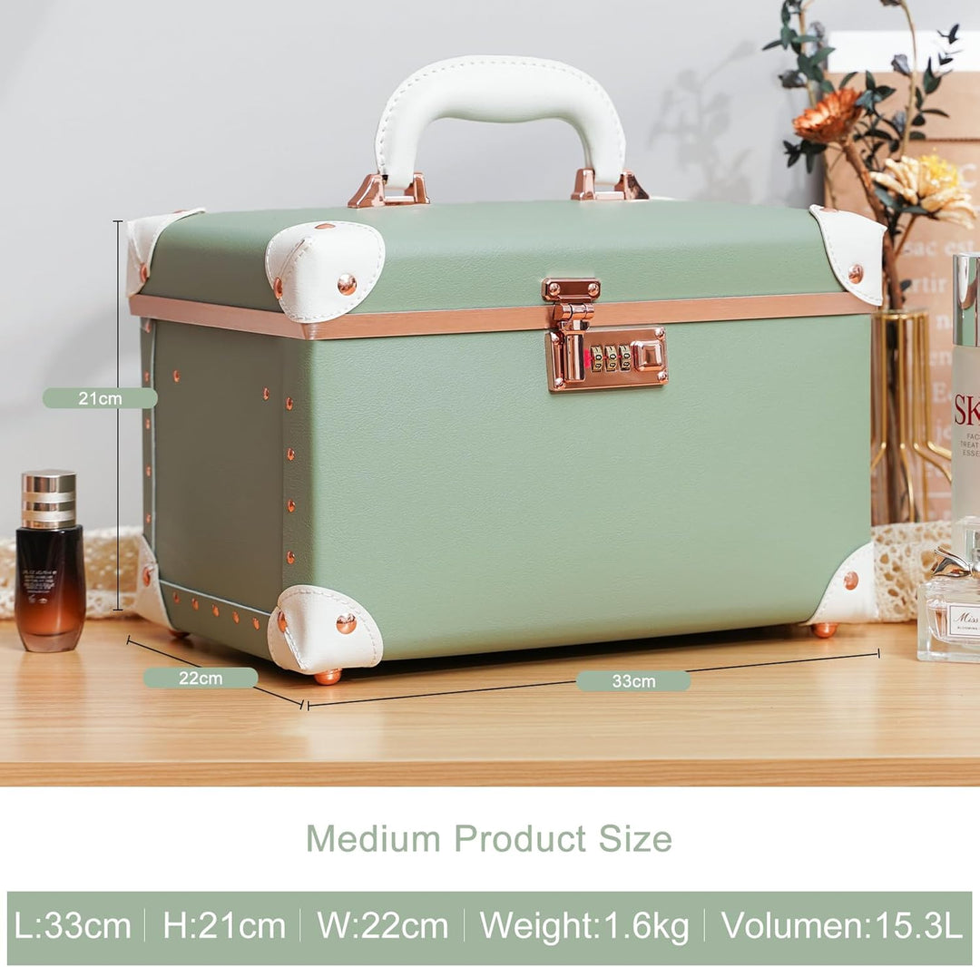 urecity Vintage Leder Kosmetikkoffer mit Spiegel - Hartschale Schminkkoffer für Damen, Reise Make-up
