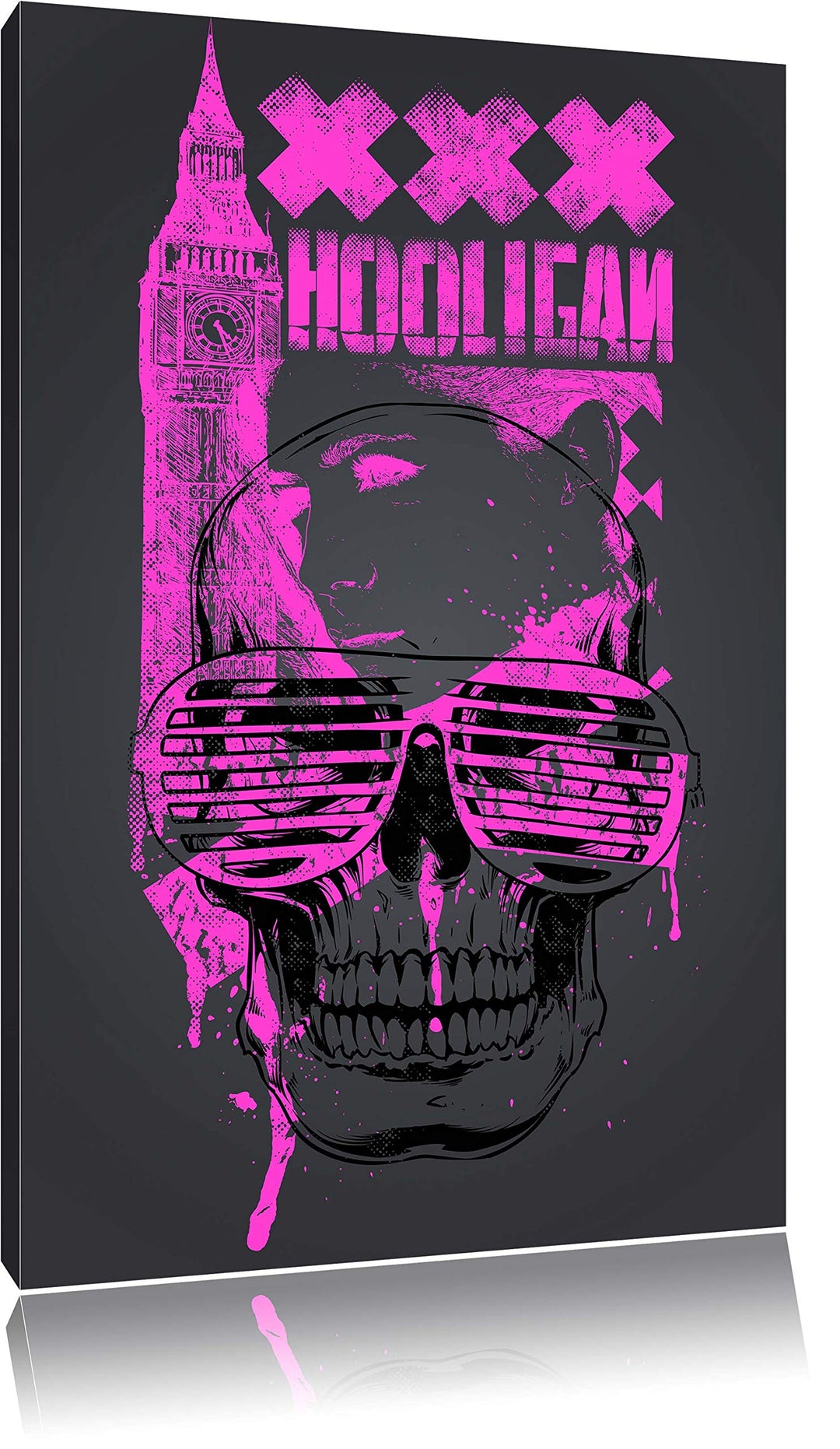 Pixxprint UK Hooligan Black Bild auf Leinwand, XXL riesige Bilder fertig gerahmt mit Keilrahmen, Kun