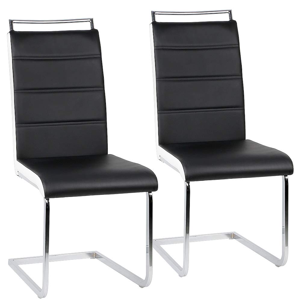 Esszimmerstuhl mit Hoher Rückenlehne, 2-er Set, Schwingstuhl Set, Schwarz + Weiss Schwarz + Weiss 2-