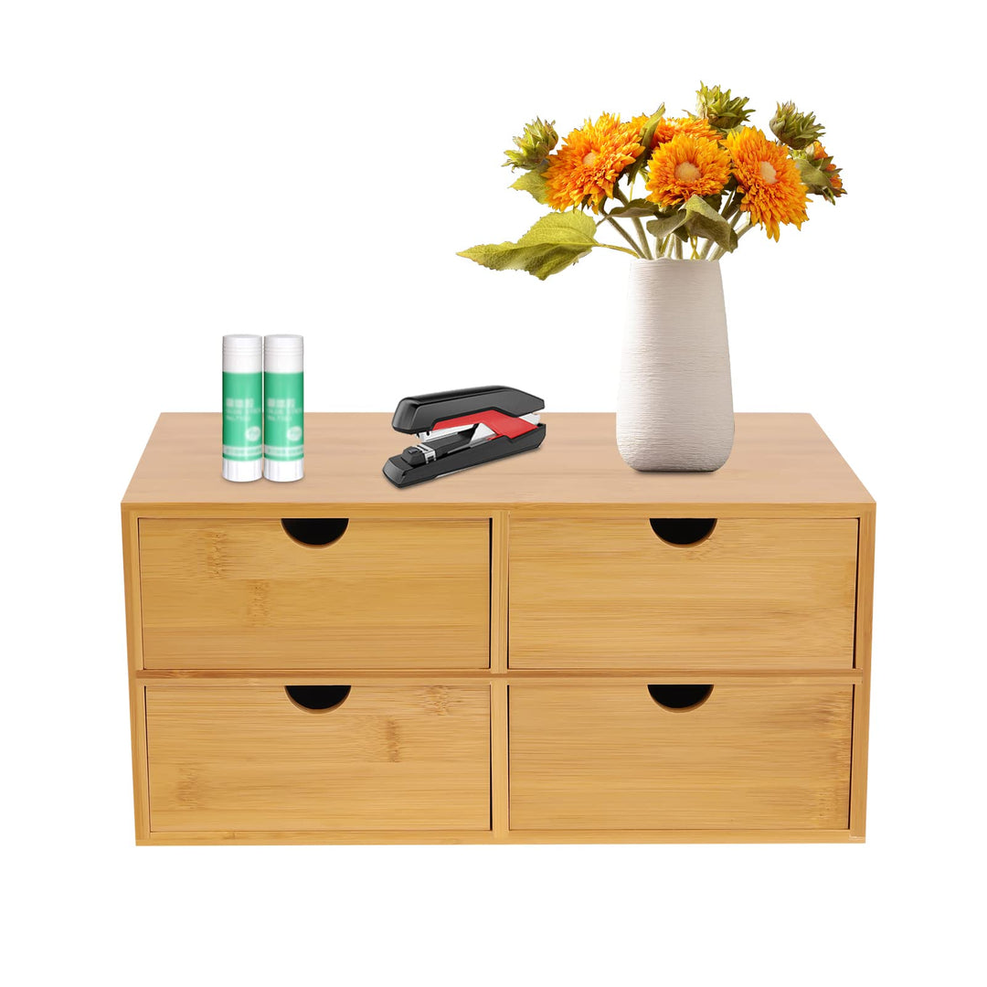 Schreibtisch-Organizer aus Bambus mit Schubladen, Schubladenbox Bambus, Mini Kommode, Holz Organizer