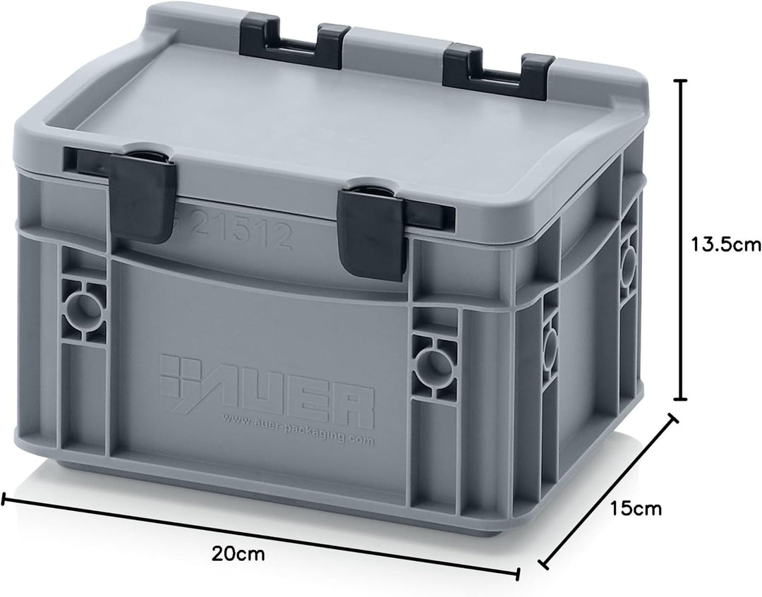 Auer Packaging 16x Eurobehälter-Eurobox 20 x 15 x 13,5 mit Scharnierdeckel inkl. gratis Zollstock, 1