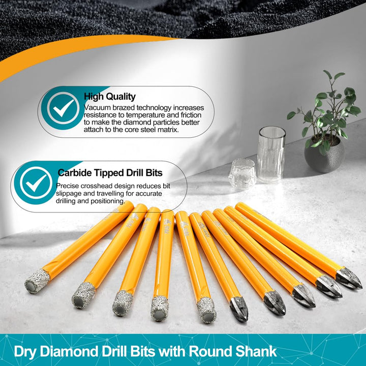 Diamantbohrer-Bits – Fliesenbohrer-Set, 6 mm, 8 Stück und Hartmetallbohrer, 6 mm, 2 Stück, zum Bohre