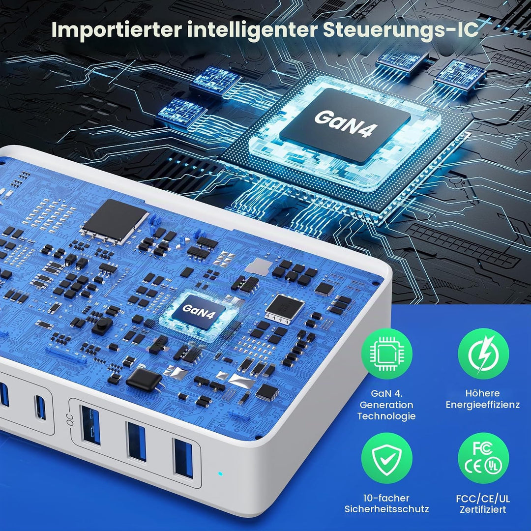 Feob 430W USB C Ladegerät Mehrfach, 8 Ports GAN IV Schnellladegerät PD 100W Ladestation Charger Stat