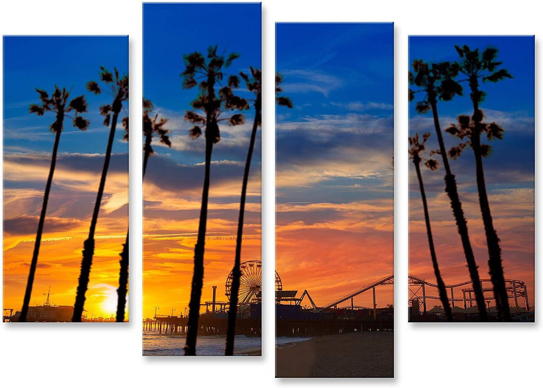 islandburner Bild auf Leinwand Santa Monica Kalifornien Sonnenuntergang Am Pier Bilder Wandbilder Po