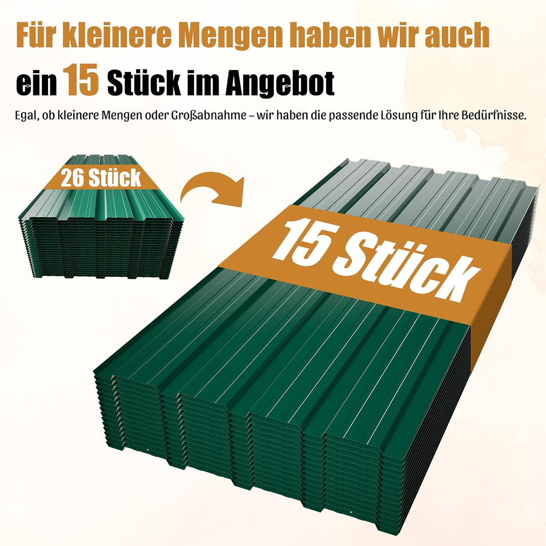 26 Stück Profilblech Verzinkter Stahl – 12 m² Dachblech Set mit Schrauben, UV-beständig, Winterfest