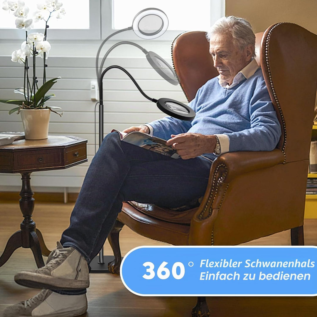 NZQXJXZ 5X 10X Lupe mit Licht und Ständer, 2-in-1 Lupenbrille mit 72 Einstellbaren Helligkeits-LEDs,