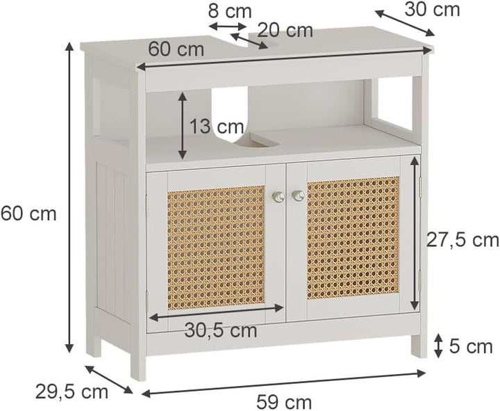 Vicco Waschbeckenunterschrank Rosario, Weiss, 60 x 60 cm mit 2 Türen und offenem Fach Waschtischunte
