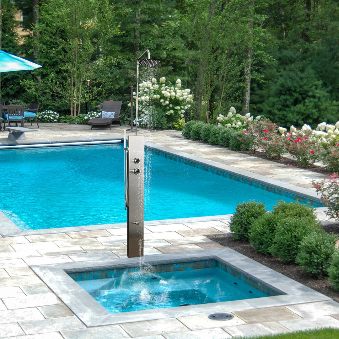 Elbe Gartendusche mit Einhebelmischer Überkopfdusche Fussdusche und Handbrause Edelstahl 304 gartend