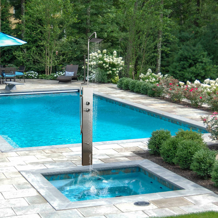 Elbe Gartendusche mit Einhebelmischer Überkopfdusche Fussdusche und Handbrause Edelstahl 304 gartend