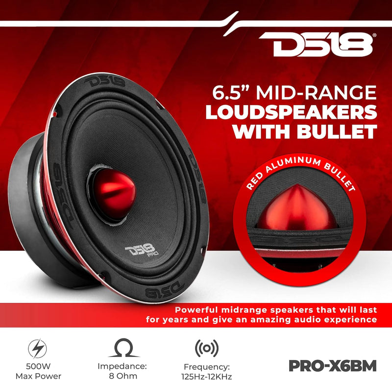 DS18 PRO-X6BM Auto-Mitteltöner, 16,5 cm, 500 W, 8 Ohm, Bass-Lautsprecher 8 Ohm 16,5 cm, 8 Ohm 16,5 c