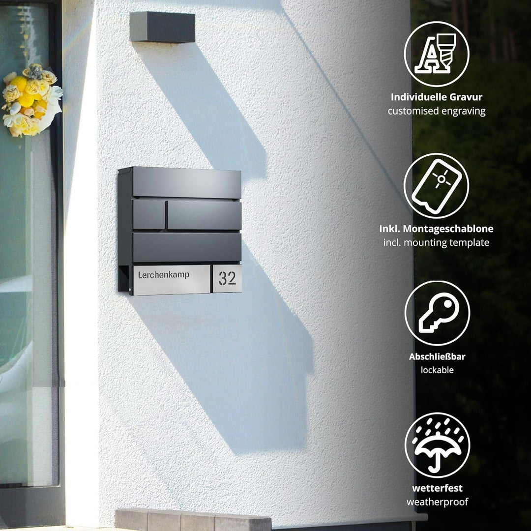 Forgard wetterfester Briefkasten mit Zeitungsfach, personalisierte Briefbox mit Hausnummer und Stras