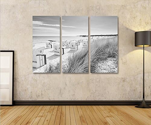 islandburner Bild Bilder auf Leinwand Strandkorb Schwarz/Weiss Nordseestrand 3p XXL Poster Leinwandb